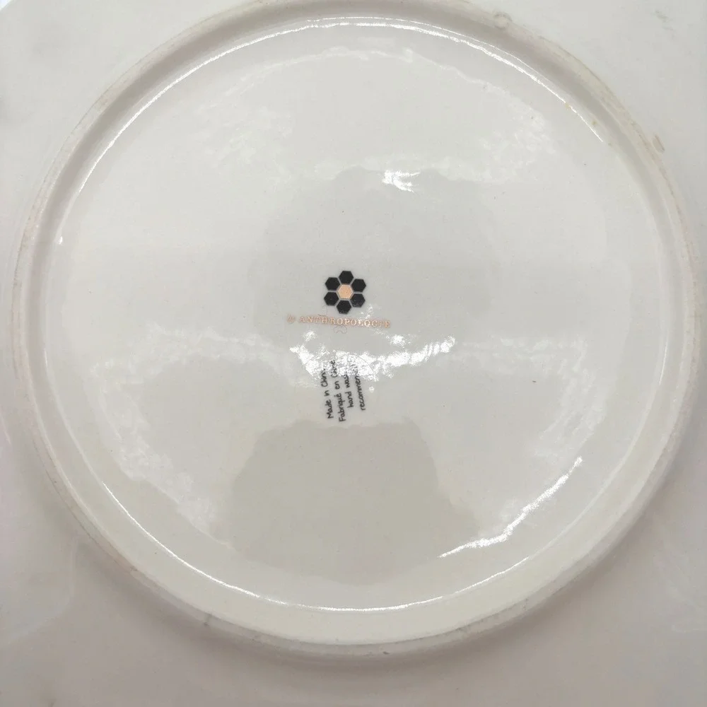 Anthropologie Bistro Tile Honey Bee Mosaic Dinner Plate Yellow Gold Rim 10.5in